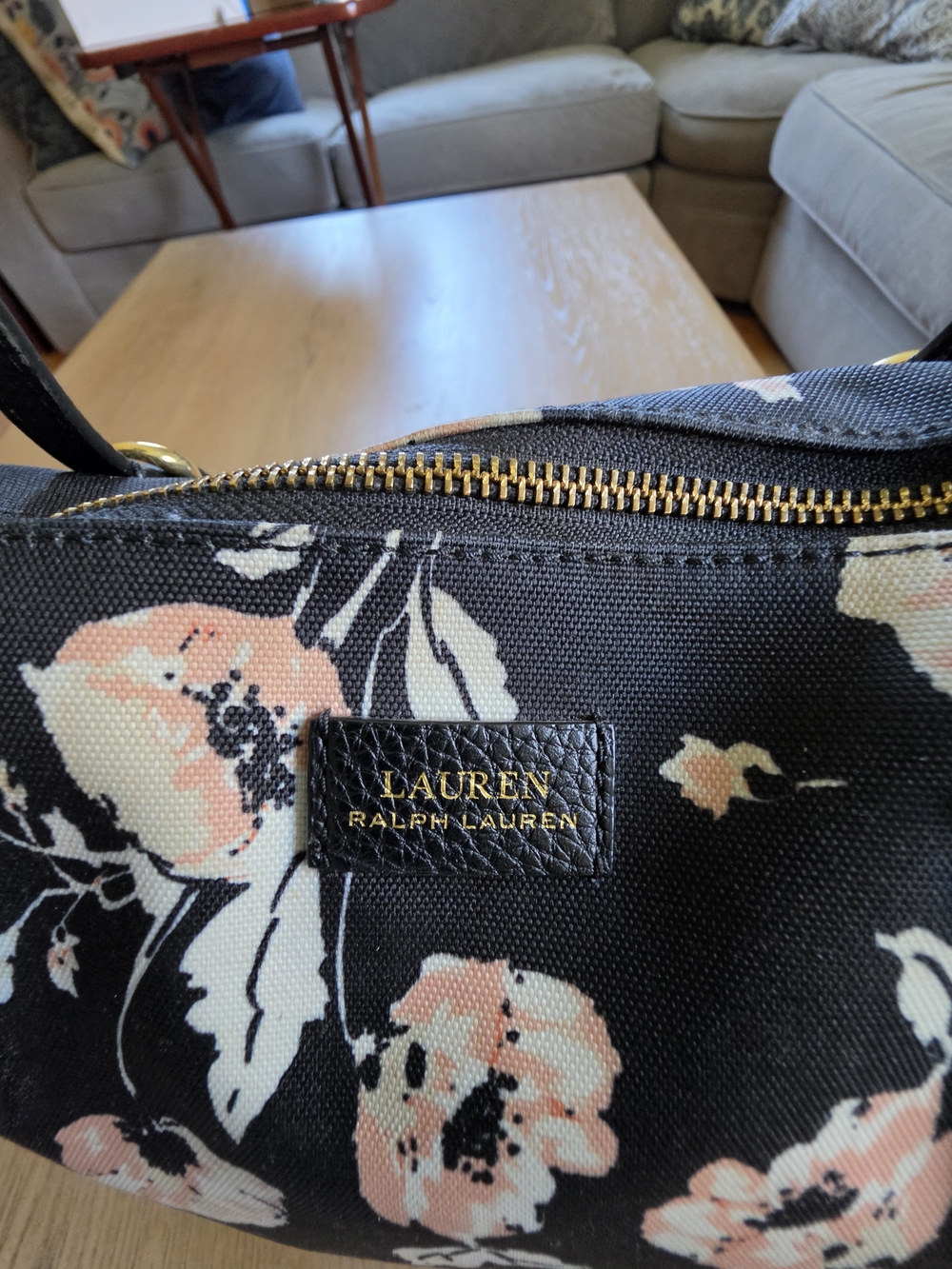 LAUREN Ralph Lauren Black Floral Canvas Shoulder Bag - Pink Floral - Picture 2 of 5